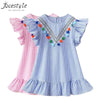 Summer Baby Girls Dress Tassel Flying Sleeve Dresses Stripe Cute Kids Party Dresses for Kids girls Princess Dress Tops Clothes