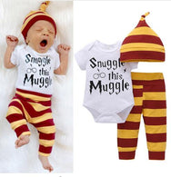 3PCS Baby Clothing Set Newborn Baby Boys Girls Letter Muggler Tops Bodysuit+Stripe Pants+Hat Outfits Clothes 0-24M Super Cute